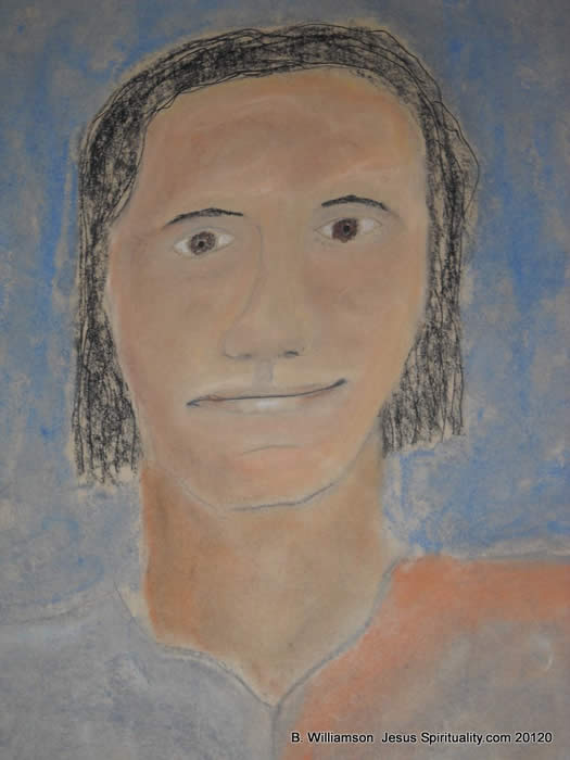 pastel portrait of Jesus -- drawn in uncertain ethnicity - Jesus spirituality